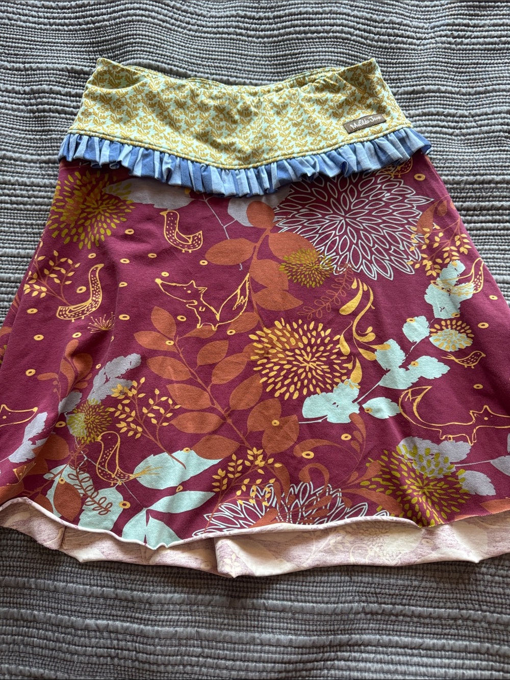 Matilda Jane Burgundy Floral Ruffle Waist Skirt with Mint & Yellow Accents